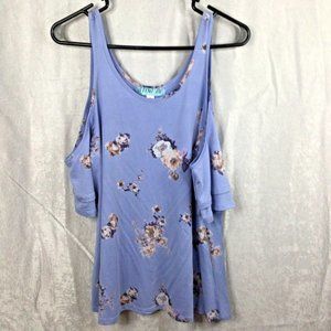 Women's Blouse, Powder Blue/ Floral Print, Cold Shoulder by Dina Joe , Size M